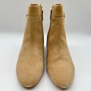 Ralph Lauren Boots Womens 9.5B Tan Wynne Leather‎ Suede Ankle Zip Bootie
